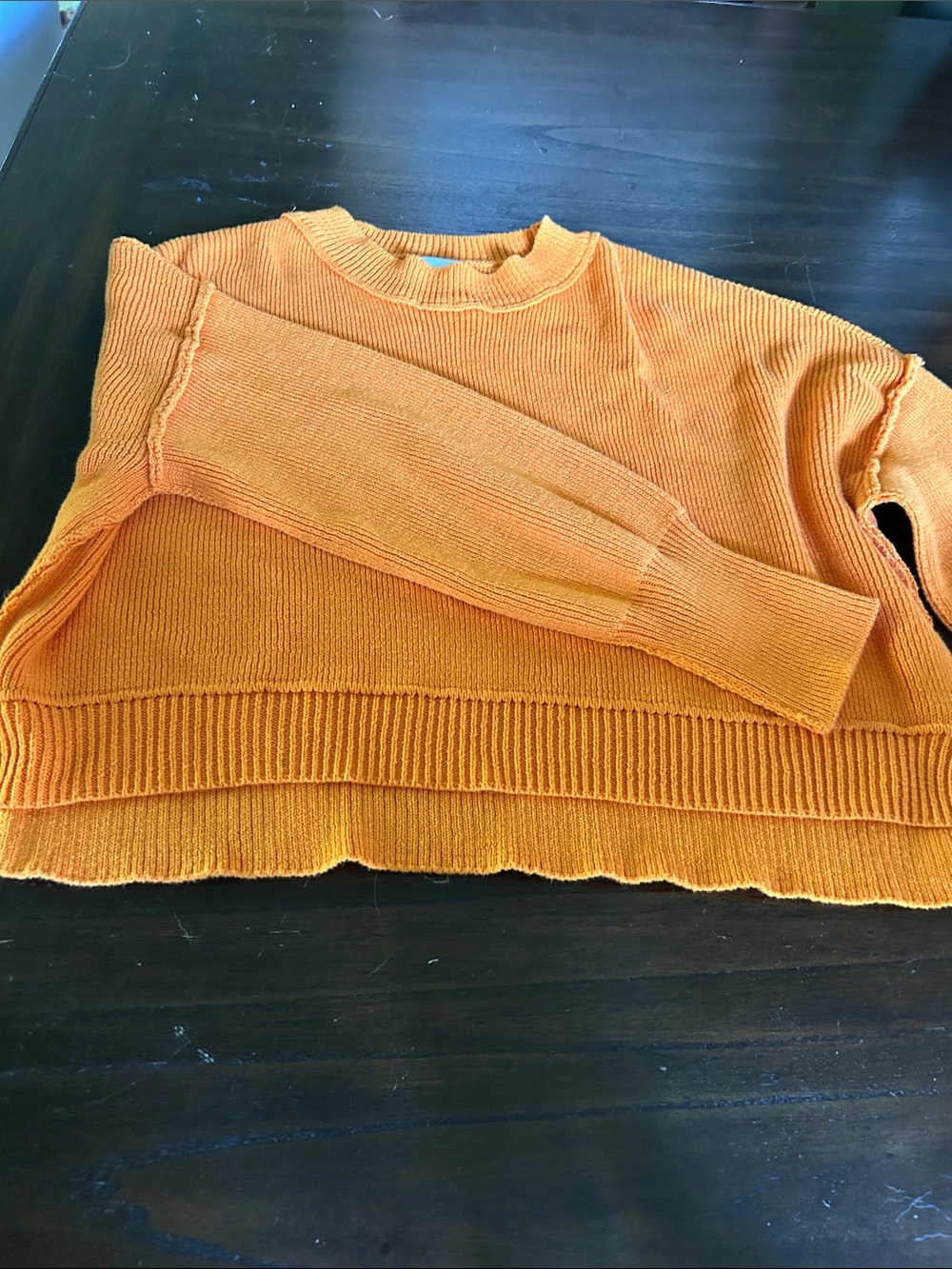 Pink Rose Orange Crewneck Ribbed-Hem Knit Sweater